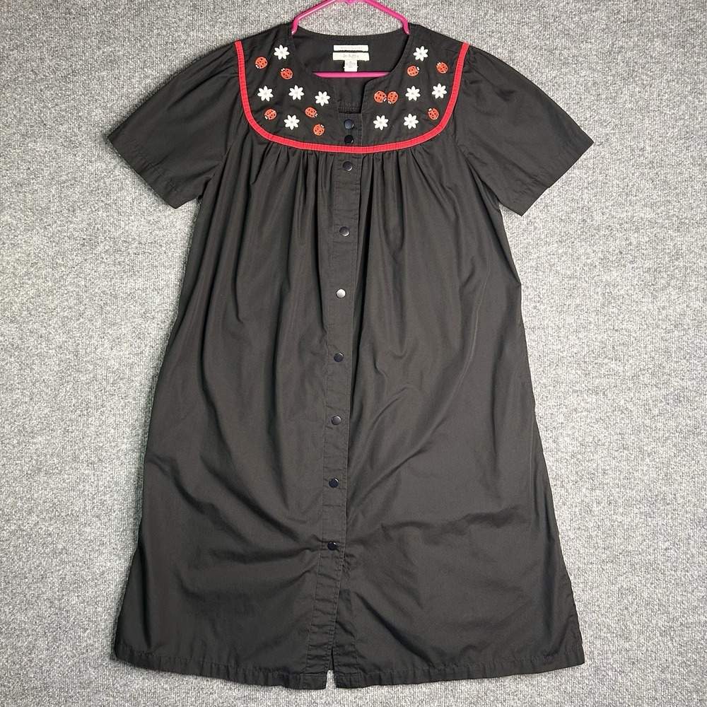 Go Softly Patio Dress Women Small‎ Ladybug Floral Black Wrinkle Resistant